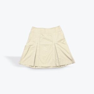 Ann Taylor Loft Tan Khaki Pleated A-Line Skirt Side Zip Cotton Lycra Size 6